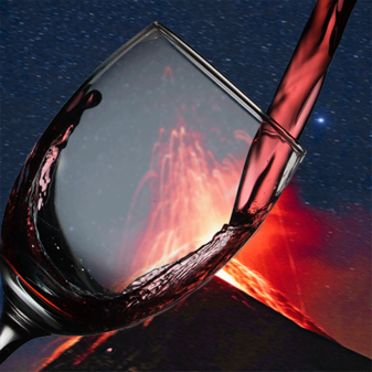 Wein einschenken vor dem Vulkan
