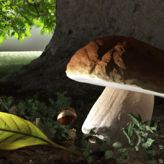 Ein Steinpilz am Fuß einer Eiche
